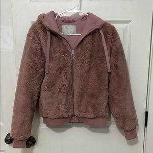 Athleta Ritual Faux Fur Jacket Coat Size XS  maeve pink soft furry warm zip up